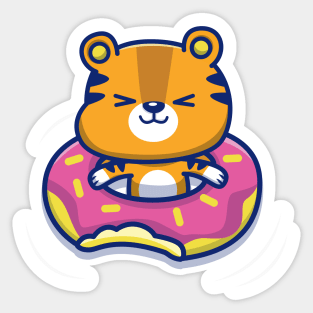 Cute Tiger With Swim Ring Donut Sticker